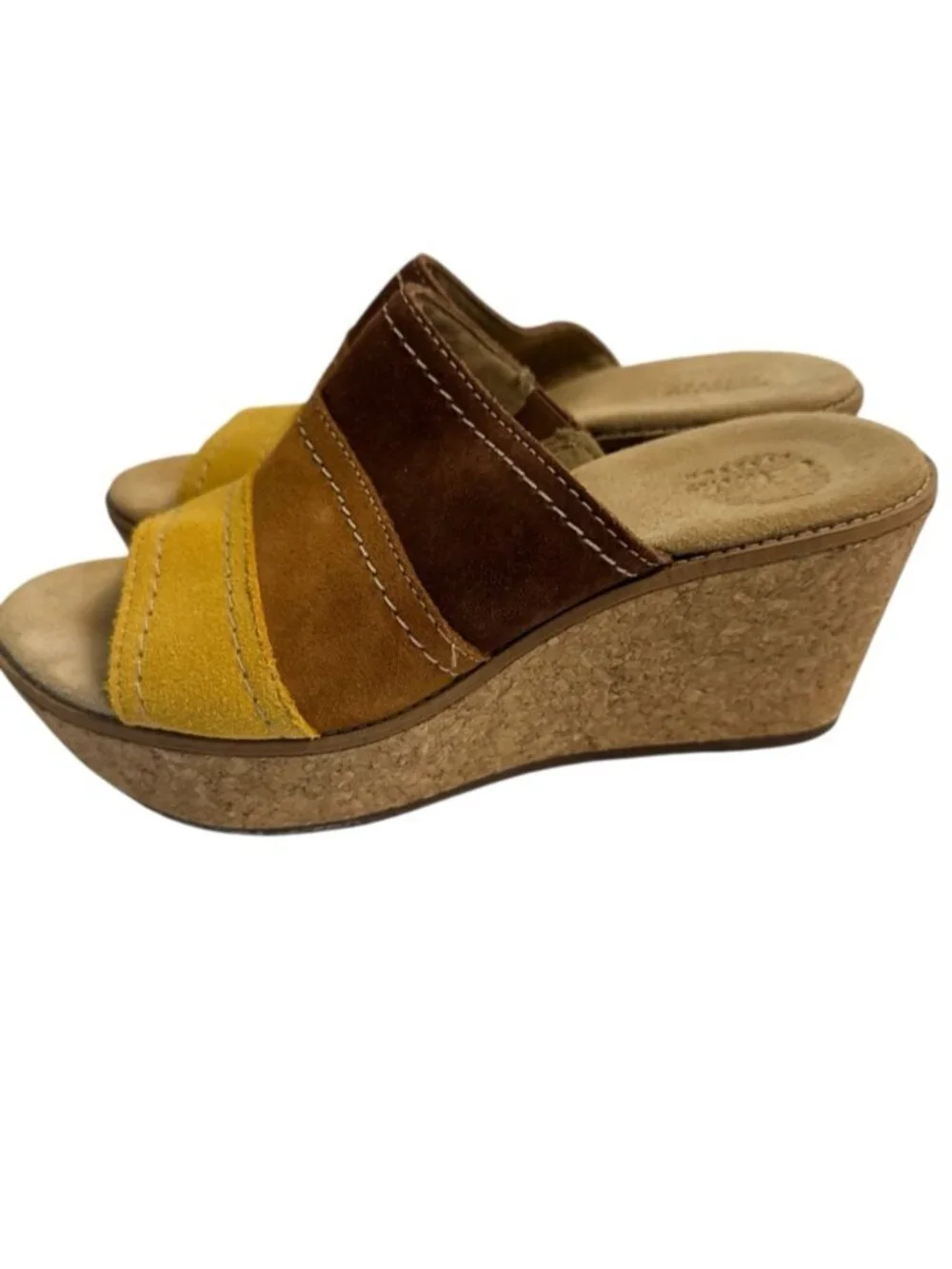 Clarks Aisley Lily Colorblock Suede Cork Wedge Slide Sandals Size 8